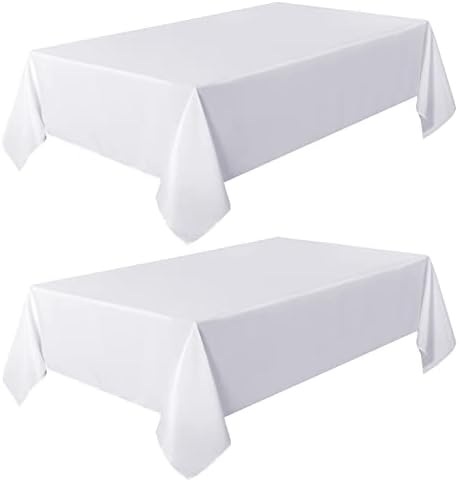 Sancua 2-Piece White Tablecloth 5ft x 8ft Stain Wrinkle Resistant
