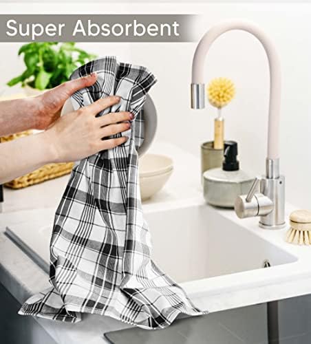 Utopia Premium Black White Dish Towels - 6 x 15x25 inches Set