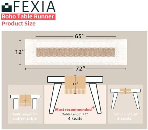 FEXIA Boho Table Runner for Rustic Christmas Decor