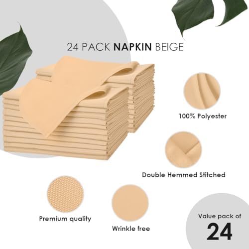 Elegant Durable Cloth Napkins - Beige 17x17-inch Napkins for Parties and Weddings