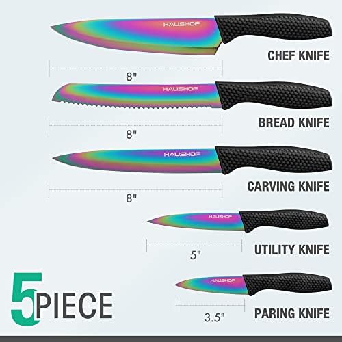 HAUSHOF Professional Kitchen Knife Set 5 Pieces Rainbow Design
