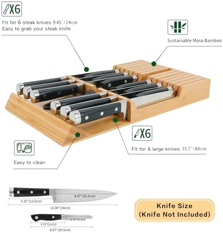 Utoplike Kitchen Knife Block - Bamboo Organizer for 12 Knives