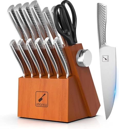 Premium 14-Piece Kitchen Knife Set with Block for Home Kitchen