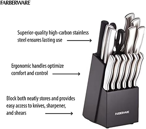 Farberware 15-Piece Stamped Stainless Steel Knife Set with Precision Cuts