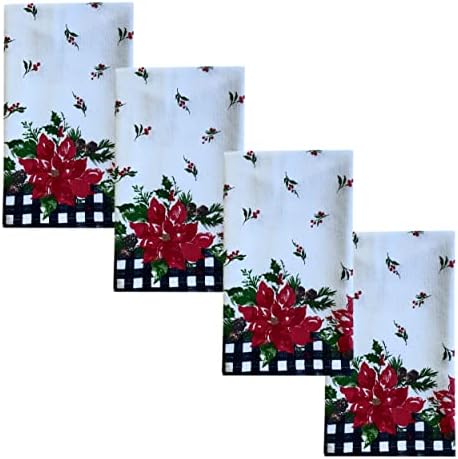 Poinsettia Holly Gingham Christmas Linen Set