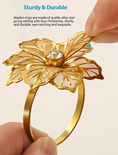 Stylish 12-Piece Flower Napkin Rings with Rhinestone