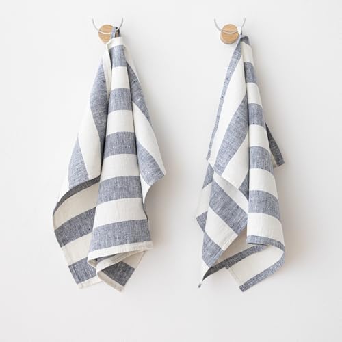 Set of 2 Indigo Linen Tea Towels for Kitchen Use