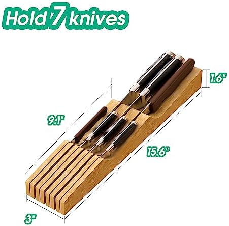 KiPlantBamboo Knife Holder for 7 Knives Ergonomic Durable