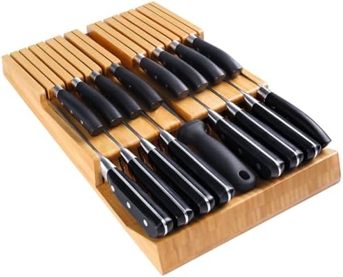 BBAMKnife Organizer with Sharpener Detachable Bamboo Knife Block for 16 Knives
