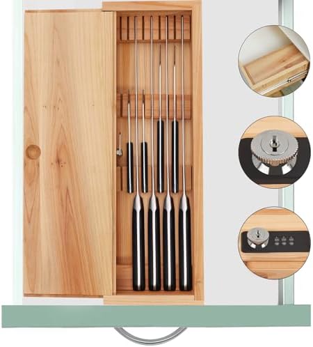 Wooden Knife Storage Box with Combination Lock