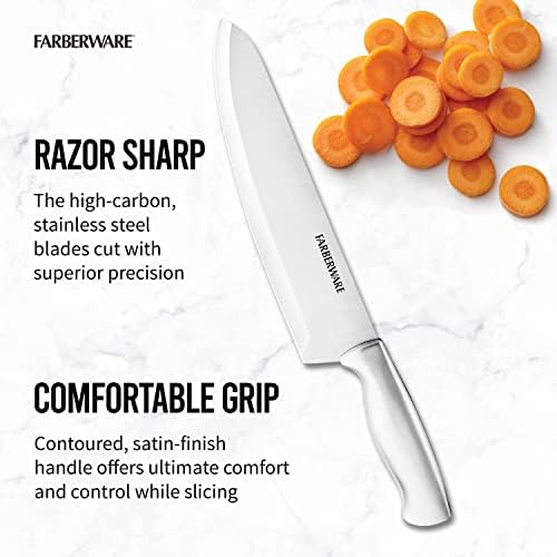 Farberware 15-Piece Stamped Stainless Steel Knife Set with Precision Cuts