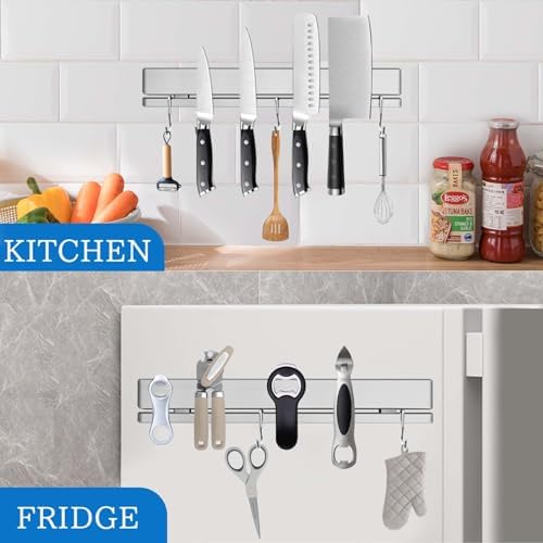 17-Inch No Drill Magnetic Knife Holder with 12 Hooks