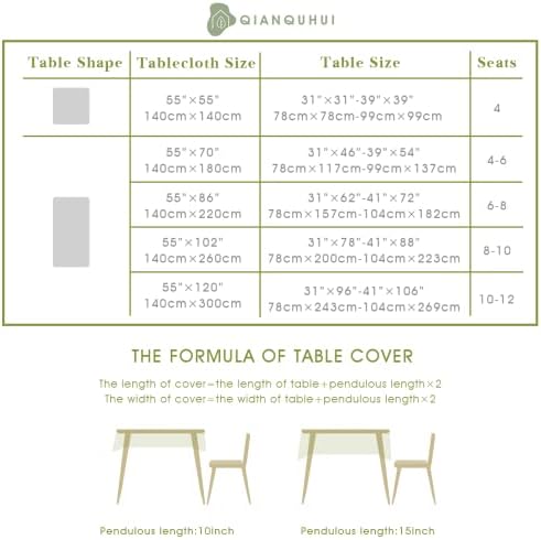 QIANQUHUI Embroidered Tablecloth for Dining Water resistant 55x70 inches