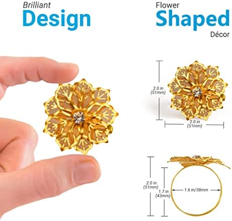 Stylish 12-Piece Flower Napkin Rings with Rhinestone