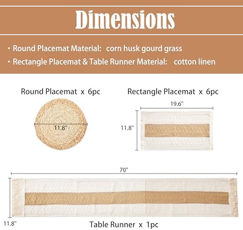 Handmade Boho Placemats Table Runner Set for Kitchen