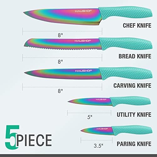 HAUSHOF 5 Piece Rainbow Knife Set with Acrylic Block
