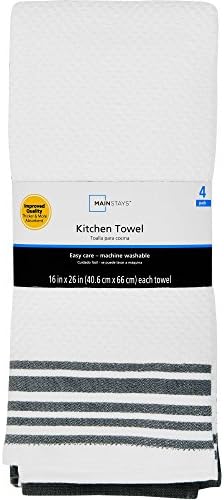 Mainstay Kitchen Towels Set of 4 - Gray and White Kitchen Linens Dishcloths