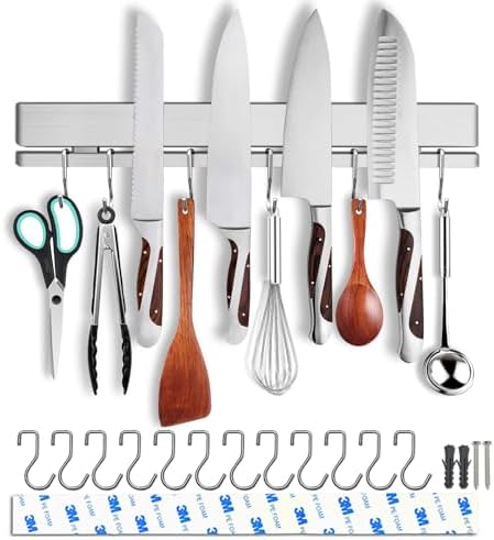 17-Inch No Drill Magnetic Knife Holder with 12 Hooks