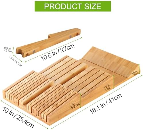 BBAMKnife Organizer with Sharpener Detachable Bamboo Knife Block for 16 Knives