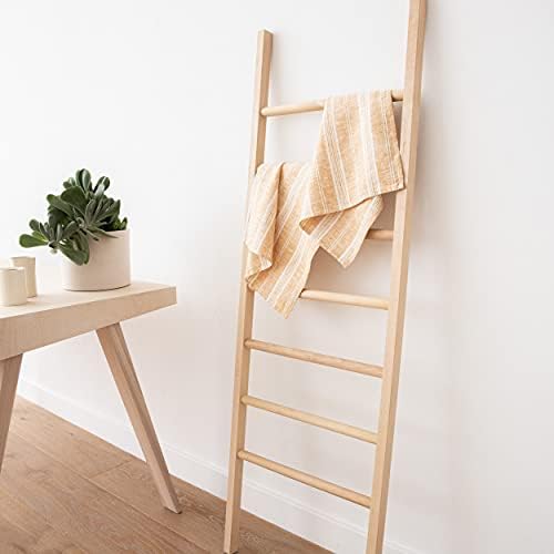 Set of 2 Gold Linen Tea Towels Multistripe
