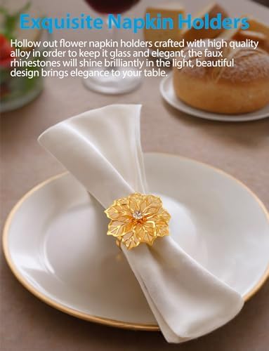 Stylish 12-Piece Flower Napkin Rings with Rhinestone