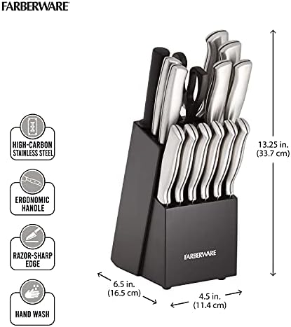Farberware 15-Piece Stamped Stainless Steel Knife Set with Precision Cuts
