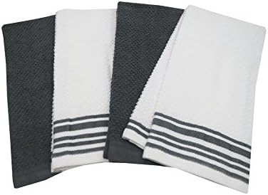 Mainstay Kitchen Towels Set of 4 - Gray and White Kitchen Linens Dishcloths