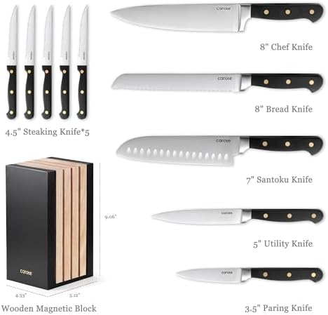CAROTE 11PCS Knives Set razor-sharp stainless steel ergonomically designed kitchen tools