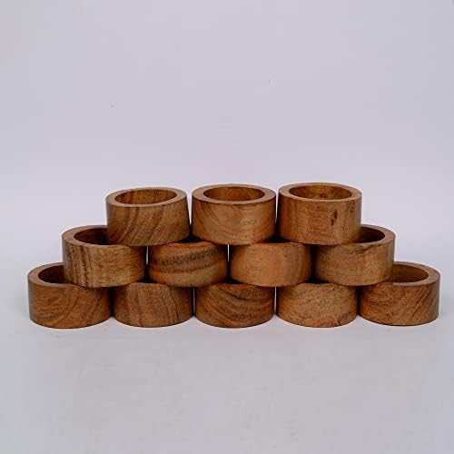 Handmade Acacia Napkin Rings 12 Set for Dining and Home