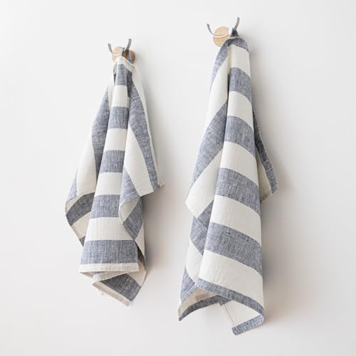 Set of 2 Indigo Linen Tea Towels for Kitchen Use