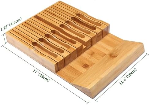 Premium Bamboo Knife Block Kitchen Organizer for 16 Knives Sharpener