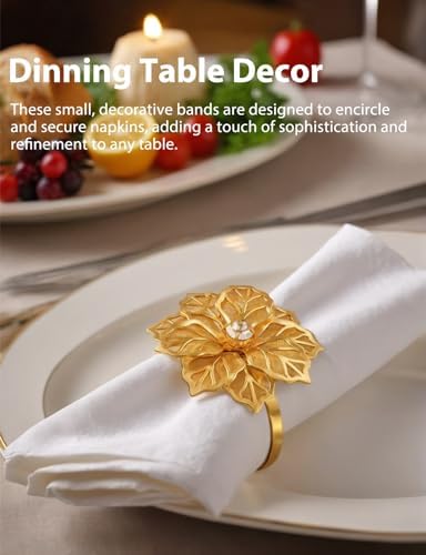 Stylish 12-Piece Flower Napkin Rings with Rhinestone
