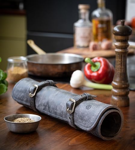 Premium Leather Knife Roll Bag with 7 Slots