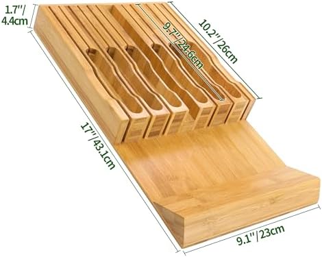 VaeFae Bamboo Knife Organizer for 12 Knives With Sharpener