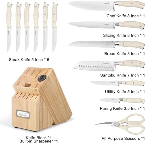 Kuisine Chef Knife Set with Built-in Sharpener 15PCS