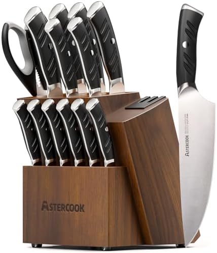 15-Piece German Kitchen Knife Set with Full Tang Handles