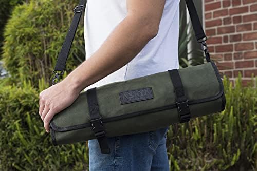 asaya canvas chef knife roll bag - 10 knife slots durable knives not included