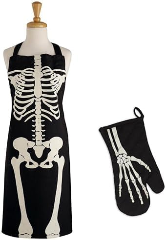 DII Halloween Skeleton Apron Oven Mitt Set