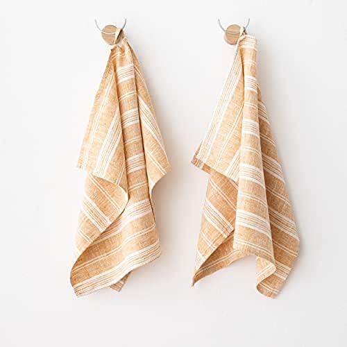 Set of 2 Gold Linen Tea Towels Multistripe