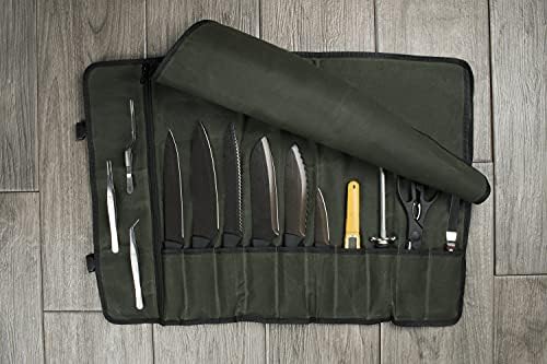 asaya canvas chef knife roll bag - 10 knife slots durable knives not included