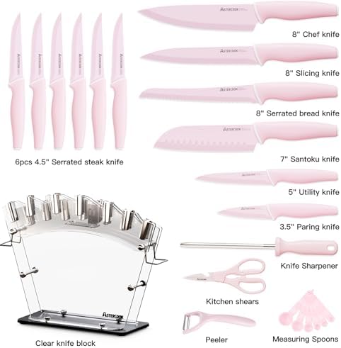 German High Carbon Stainless Steel Kitchen Knife Set with Block and Sharpener