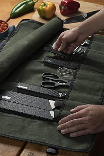 asaya canvas chef knife roll bag - 10 knife slots durable knives not included