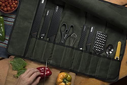 asaya canvas chef knife roll bag - 10 knife slots durable knives not included