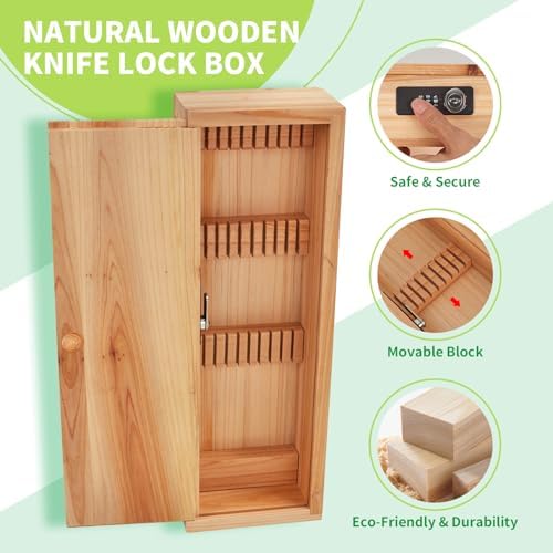 Wooden Knife Storage Box with Combination Lock