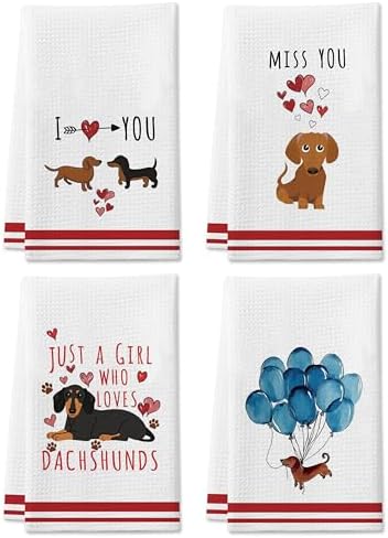 DETIHO Dachshund Kitchen Towels for Women - Set of 4 - Cute and Functional
