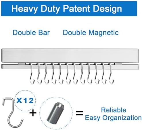17-Inch No Drill Magnetic Knife Holder with 12 Hooks