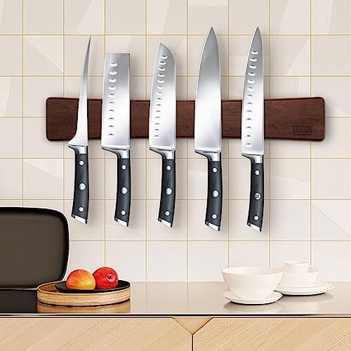 HOSHANHO Magnetic Knife Organizer - Acacia Wood 16x25x07 Replacement for Kitchen Knives