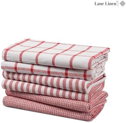 Premium 100 Cotton Kitchen Towels Set - Durable Absorbent Red