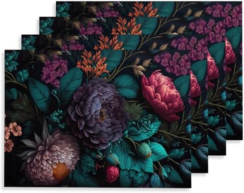 Redamancy 12x18 Dark Red Pink Peony Floral Place Mat Set of 4