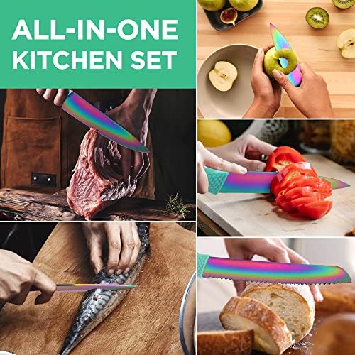 HAUSHOF 5 Piece Rainbow Knife Set with Acrylic Block